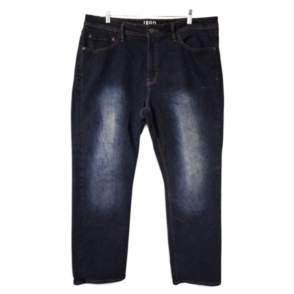 38 x 30 Men Relaxed Fit Denim Jeans – Blue Dark Wash IZOD Casual Straight